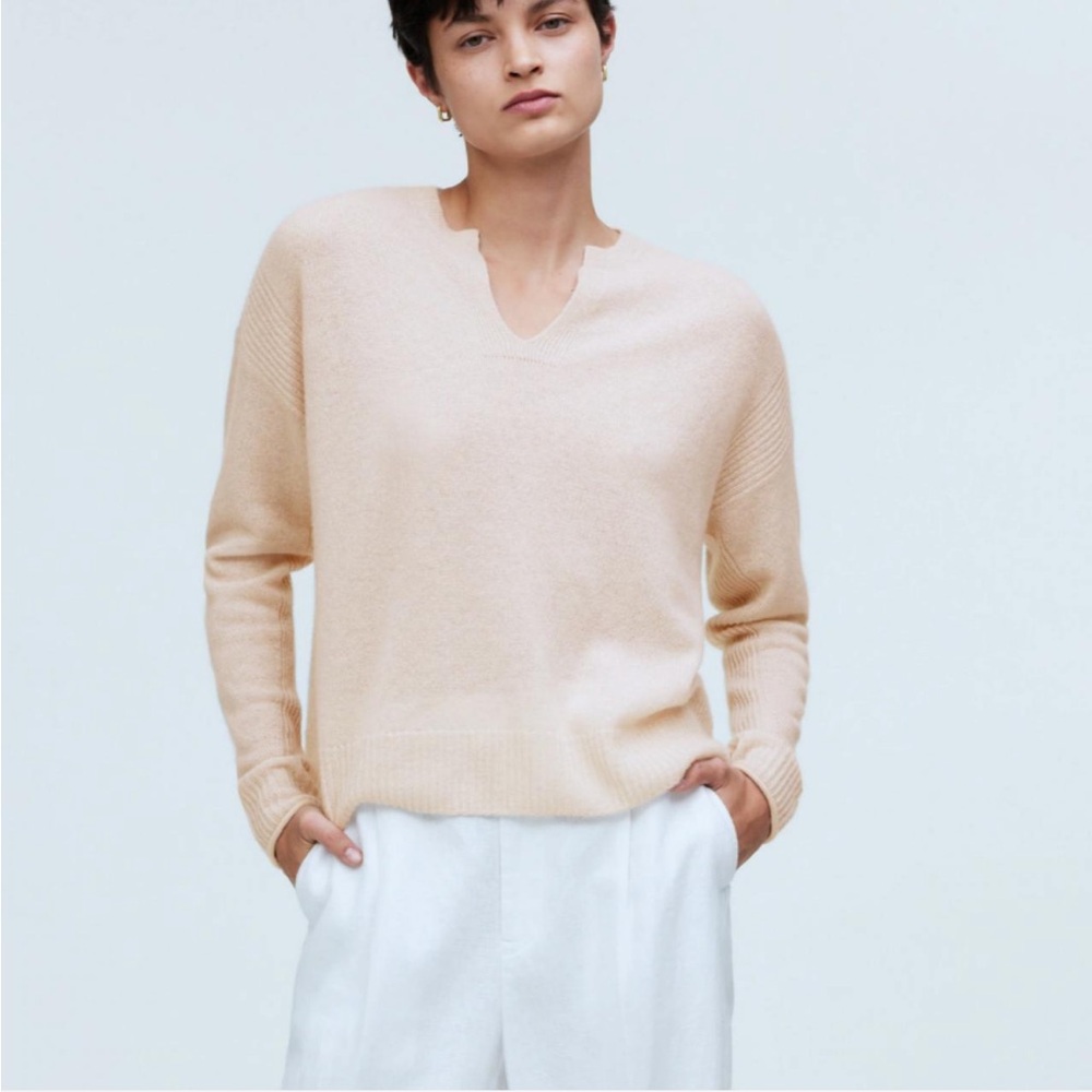 Madewell Cashmere V Neck Sweater, Heather Vanilla, S